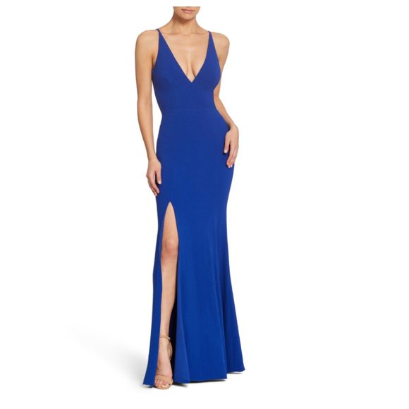 Dress the Population Dresses & Skirts - DRESS THE POPULATION Cobalt Iris Slit Crepe Gown